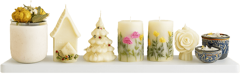 مجموعة شموع دانية على رف